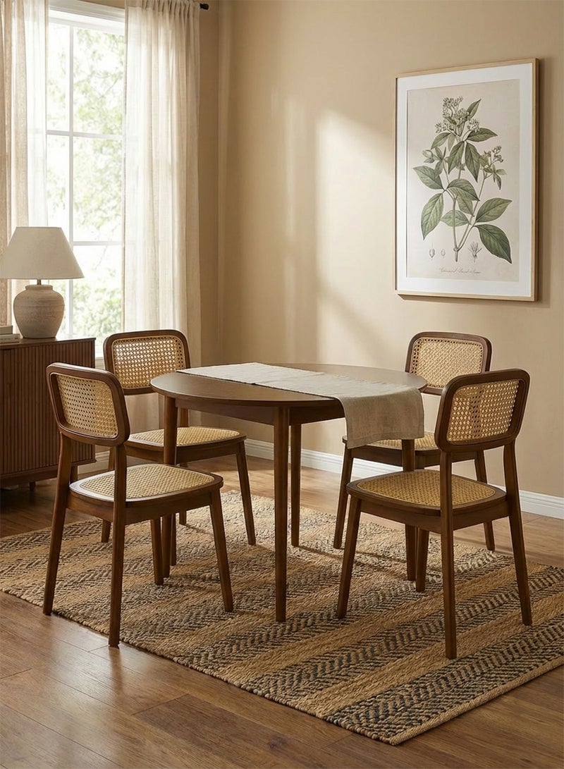 noon east Modern 5-Piece Dining Table Set with 4 Padded Chairs - Wooden Kitchen Table & Upholstered Dining Seats - Brown and Beige - Image 4